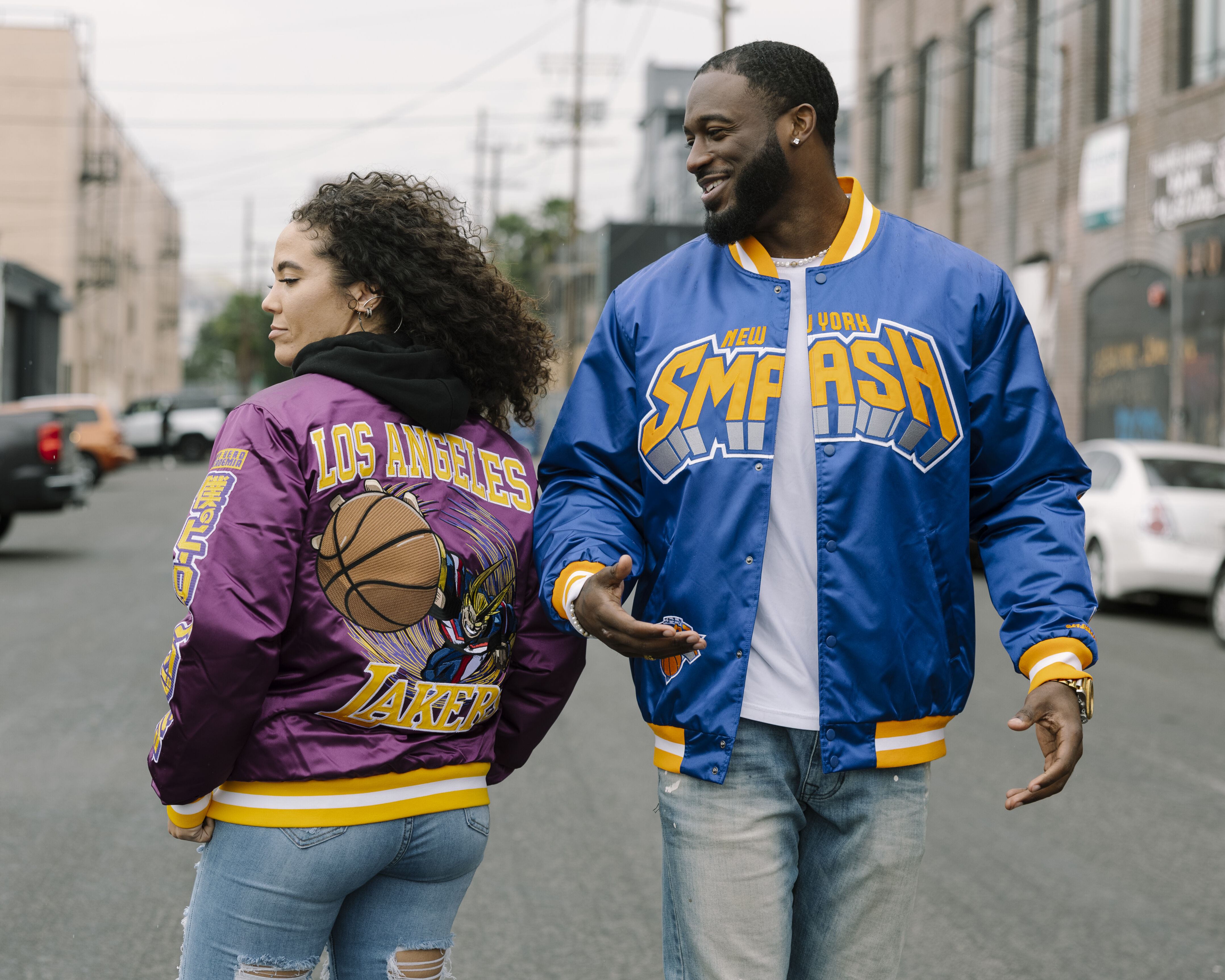  Los Angeles Lakers All Might Satin Jacket & New York Knicks All Might Satin Jacket